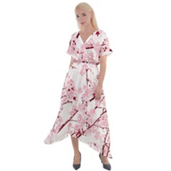 Fleurs De Cerisier Cross Front Sharkbite Hem Maxi Dress by kcreatif