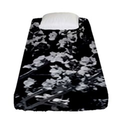 Fleurs De Cerisier Noir & Blanc Fitted Sheet (single Size) by kcreatif