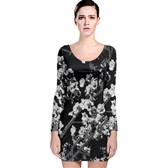 Fleurs De Cerisier Noir & Blanc Long Sleeve Velvet Bodycon Dress by kcreatif