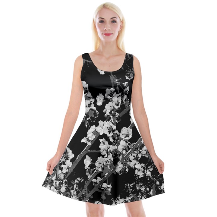 Fleurs de cerisier Noir & Blanc Reversible Velvet Sleeveless Dress