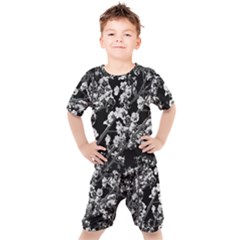 Fleurs De Cerisier Noir & Blanc Kids  Tee And Shorts Set by kcreatif