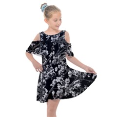 Fleurs De Cerisier Noir & Blanc Kids  Shoulder Cutout Chiffon Dress by kcreatif