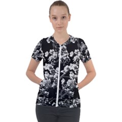 Fleurs De Cerisier Noir & Blanc Short Sleeve Zip Up Jacket by kcreatif