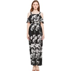 Fleurs De Cerisier Noir & Blanc Draped Sleeveless Chiffon Jumpsuit