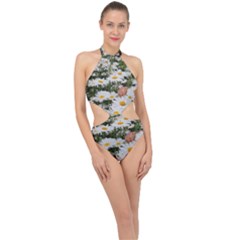 Champs De Marguerites Halter Side Cut Swimsuit by kcreatif