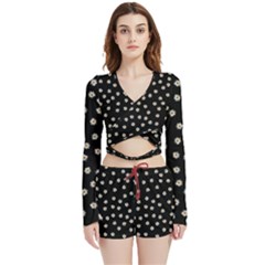 Pattern Marguerites Velvet Wrap Crop Top And Shorts Set