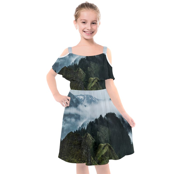 Green mountain Kids  Cut Out Shoulders Chiffon Dress