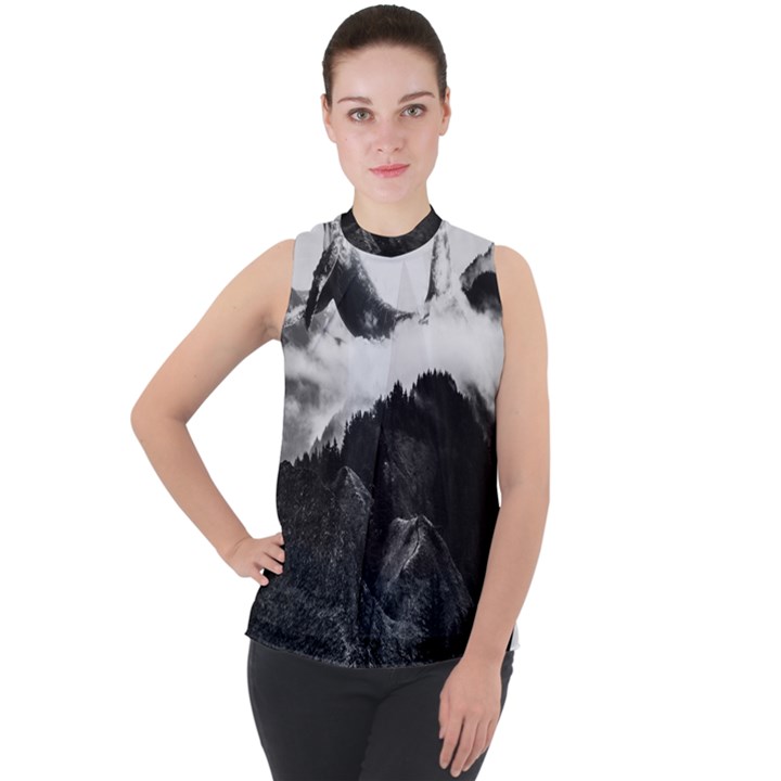 Whales dream Mock Neck Chiffon Sleeveless Top