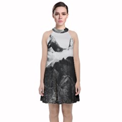 Whales Dream Velvet Halter Neckline Dress  by goljakoff