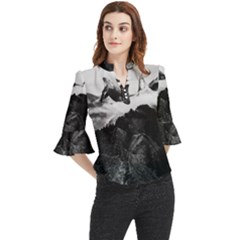 Whales Dream Loose Horn Sleeve Chiffon Blouse