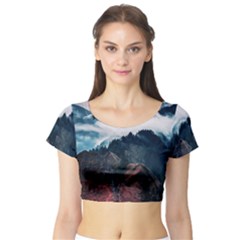 Blue Whale In The Clouds Short Sleeve Crop Top by goljakoff