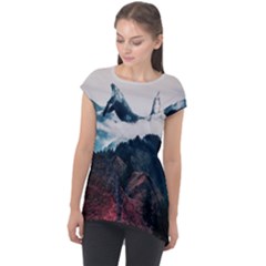 Blue Whale In The Clouds Cap Sleeve High Low Top by goljakoff