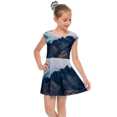 Blue Whale In The Clouds Kids  Cap Sleeve Dress by goljakoff