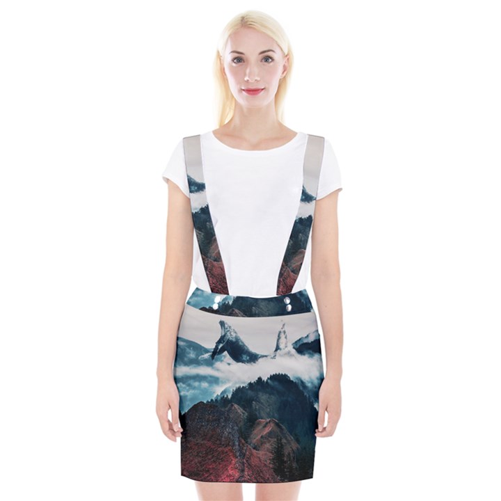 Blue whale in the clouds Braces Suspender Skirt