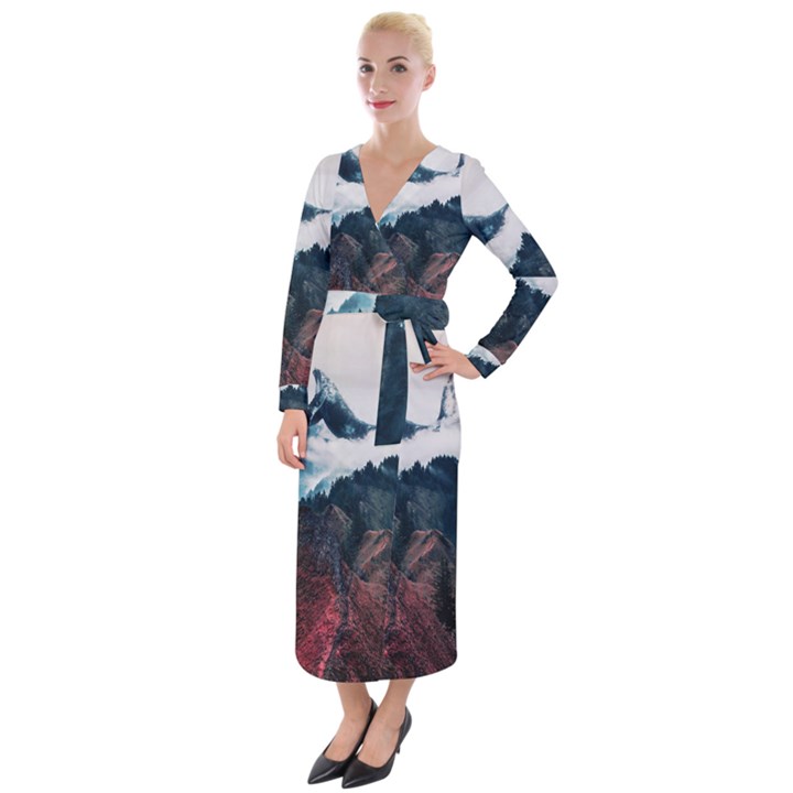 Blue whale in the clouds Velvet Maxi Wrap Dress