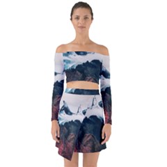 Blue Whale In The Clouds Off Shoulder Top With Skirt Set