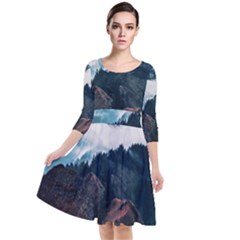 Blue Whale In The Clouds Quarter Sleeve Waist Band Dress by goljakoff