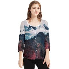 Blue Whale In The Clouds Chiffon Quarter Sleeve Blouse by goljakoff