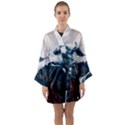 Blue whale in the clouds Long Sleeve Satin Kimono View1