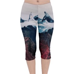 Blue Whale In The Clouds Velvet Capri Leggings  by goljakoff