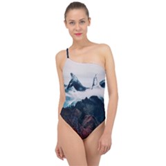 Blue Whale In The Clouds Classic One Shoulder Swimsuit by goljakoff