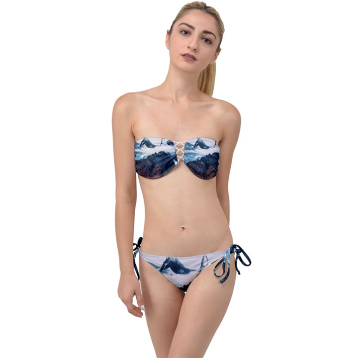 Blue whale in the clouds Twist Bandeau Bikini Set