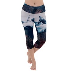 Blue Whale In The Clouds Lightweight Velour Capri Yoga Leggings by goljakoff