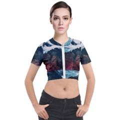 Blue Whale In The Clouds Short Sleeve Cropped Jacket by goljakoff