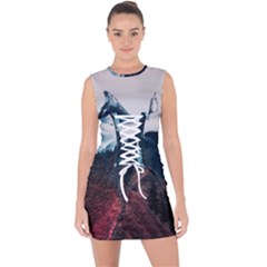 Blue Whale In The Clouds Lace Up Front Bodycon Dress by goljakoff