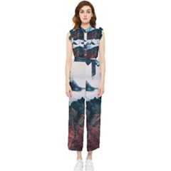 Blue Whale In The Clouds Women s Frill Top Jumpsuit by goljakoff