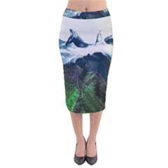 Whales Peak Velvet Midi Pencil Skirt by goljakoff