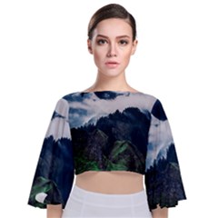 Whales Peak Tie Back Butterfly Sleeve Chiffon Top by goljakoff