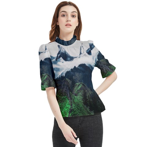 Whales Peak Frill Neck Blouse by goljakoff