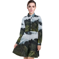 Whale Lands Long Sleeve Chiffon Shirt Dress by goljakoff