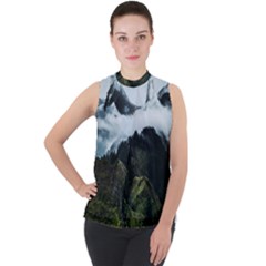 Whale Lands Mock Neck Chiffon Sleeveless Top by goljakoff