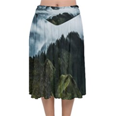 Whale Lands Velvet Flared Midi Skirt by goljakoff