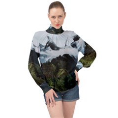 Whale Lands High Neck Long Sleeve Chiffon Top by goljakoff