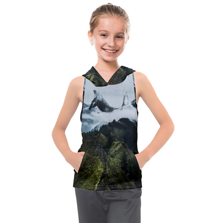 Whale lands Kids  Sleeveless Hoodie