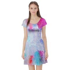 Rainbow Paint Short Sleeve Skater Dress by goljakoff