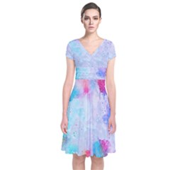 Rainbow Paint Short Sleeve Front Wrap Dress by goljakoff