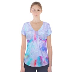 Rainbow Paint Short Sleeve Front Detail Top by goljakoff