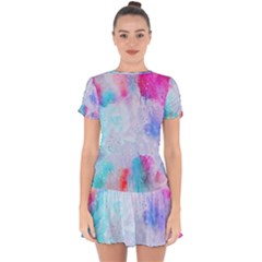 Rainbow Paint Drop Hem Mini Chiffon Dress by goljakoff