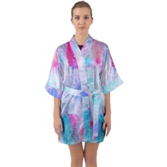 Rainbow Paint Half Sleeve Satin Kimono  by goljakoff