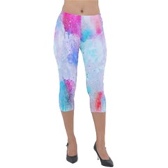 Rainbow Paint Lightweight Velour Capri Leggings  by goljakoff