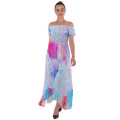 Rainbow Paint Off Shoulder Open Front Chiffon Dress by goljakoff