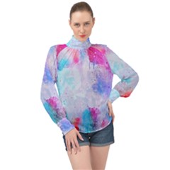 Rainbow Paint High Neck Long Sleeve Chiffon Top by goljakoff