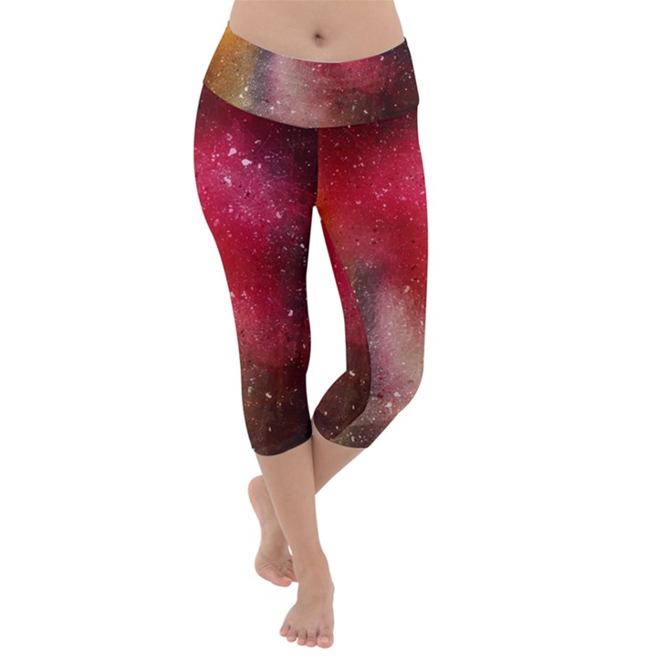 Red and yellow drops Lightweight Velour Capri Yoga Leggings