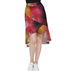 Red And Yellow Drops Frill Hi Low Chiffon Skirt by goljakoff