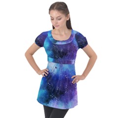 Blue Paint Puff Sleeve Tunic Top by goljakoff