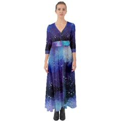 Blue Paint Button Up Boho Maxi Dress by goljakoff